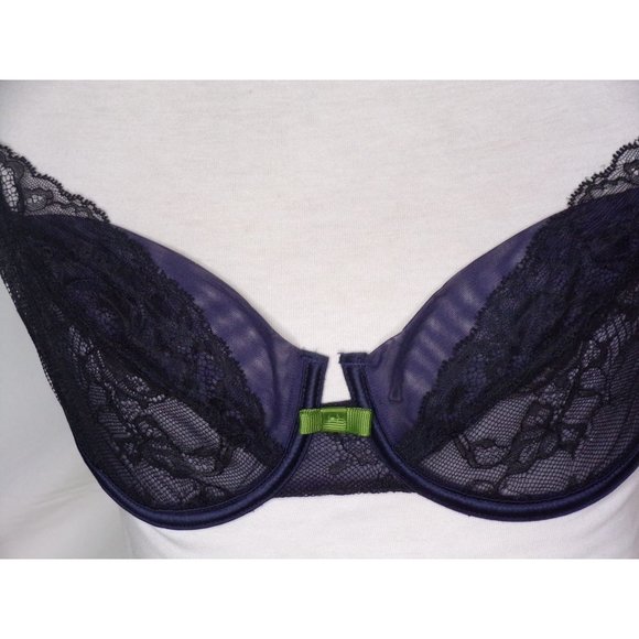 ADDICTION NOUVELLE Lingerie Effrontee Lace Underwire Bra Navy Blue 36C NEW - Picture 6 of 8